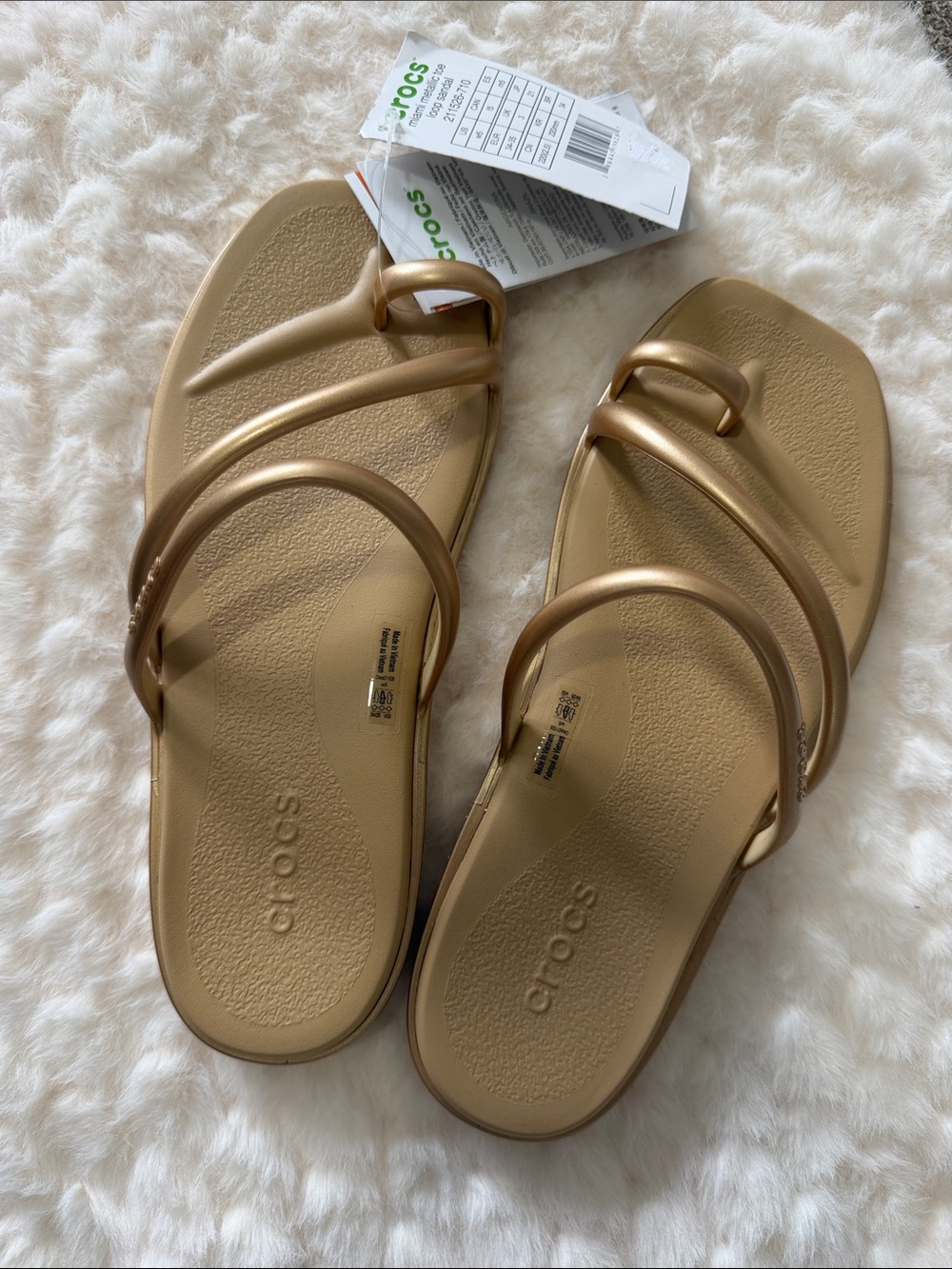 CROCS Women's Metallic Bronze Strappy Slide Sandals